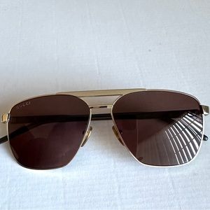 Men's Sunglasses Gucci GG1164S 002 Pilot Navigator Metal Gold Havana brown